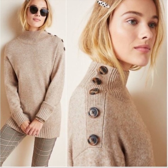 Anthropologie Sweaters - Anthropologie | Margarita Button Neck Tunic Sweater Oatmeal size M